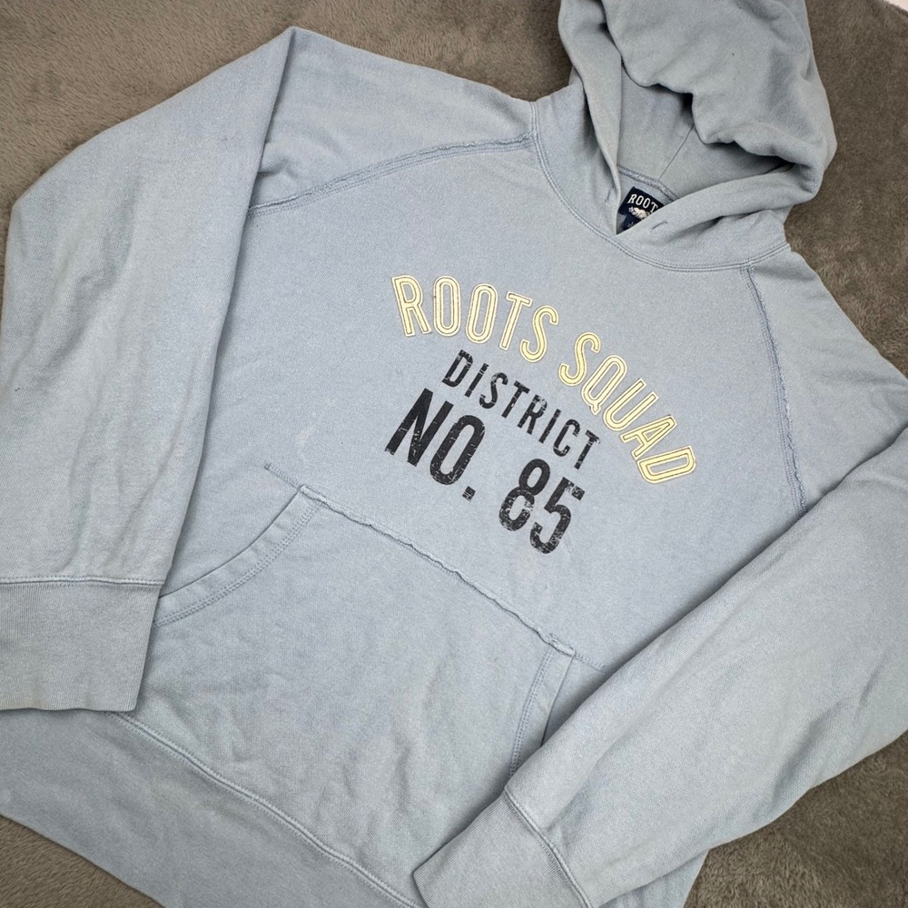 Roots Hoodie Mens Large Blue Excellent Graphic Roots Squad District No 85 Cotton